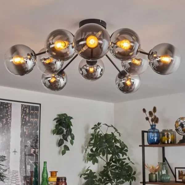 hofstein Gastor Plafonnier 83 cm Chrome, Clair, 10 lumières* Lampes En Verre