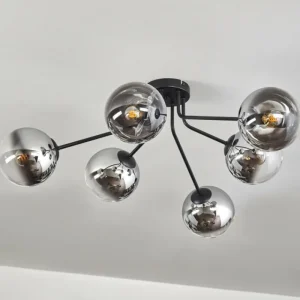 hofstein Gastor Plafonnier 74 cm Chrome, Clair, Fumé, 6 lumières* Lampes Modernes