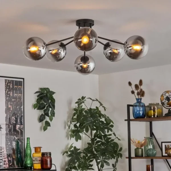 hofstein Gastor Plafonnier 74 cm Chrome, Clair, Fumé, 6 lumières* Lampes Modernes