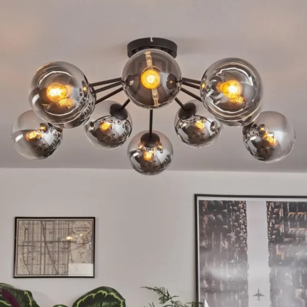 hofstein Gastor Plafonnier 83 cm Chrome, Clair, 10 lumières* Lampes En Verre