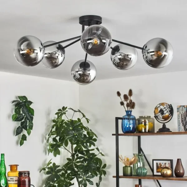 hofstein Gastor Plafonnier 74 cm Chrome, Clair, Fumé, 6 lumières* Lampes Modernes