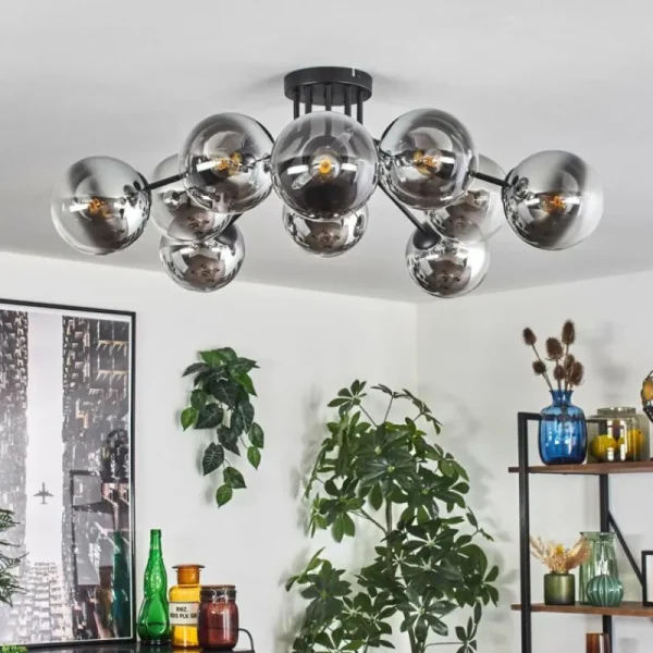 hofstein Gastor Plafonnier 83 cm Chrome, Clair, 10 lumières* Lampes En Verre