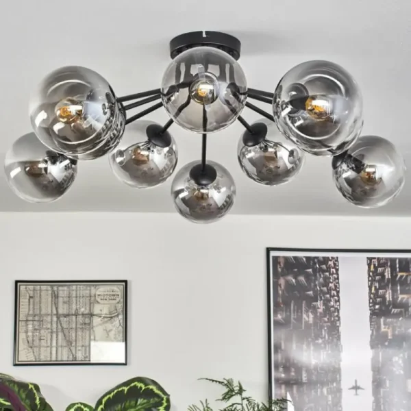 hofstein Gastor Plafonnier 83 cm Clair, Fumé, 10 lumières* Lampes Modernes