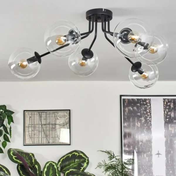 hofstein Gastor Plafonnier 74 cm Clair, 6 lumières* Lampes En Verre