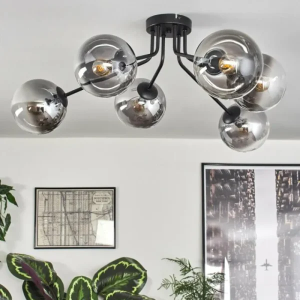 hofstein Gastor Plafonnier 74 cm Clair, Fumé, 6 lumières* Lampes Modernes