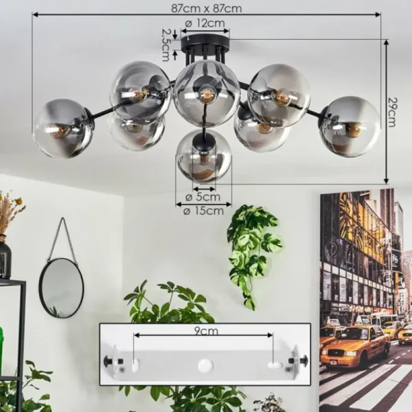 hofstein Gastor Plafonnier 87 cm Clair, Fumé, 8 lumières* Lampes Modernes