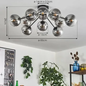 hofstein Gastor Plafonnier 83 cm Clair, Fumé, 10 lumières* Lampes Modernes