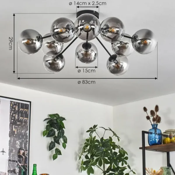 hofstein Gastor Plafonnier 83 cm Clair, Fumé, 10 lumières* Lampes Modernes