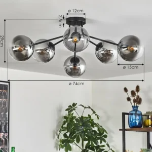 hofstein Gastor Plafonnier 74 cm Clair, Fumé, 6 lumières* Lampes Modernes