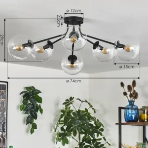 hofstein Gastor Plafonnier 74 cm Clair, 6 lumières* Lampes En Verre