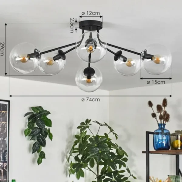 hofstein Gastor Plafonnier 74 cm Clair, 6 lumières* Lampes En Verre