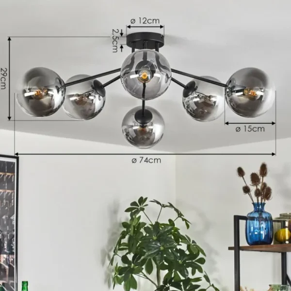 hofstein Gastor Plafonnier 74 cm Clair, Fumé, 6 lumières* Lampes Modernes