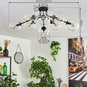 hofstein Gastor Plafonnier 87 cm Clair, 8 lumières* Lampes En Verre