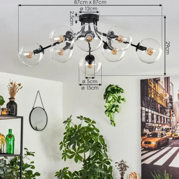 hofstein Gastor Plafonnier 87 cm Clair, 8 lumières* Lampes En Verre