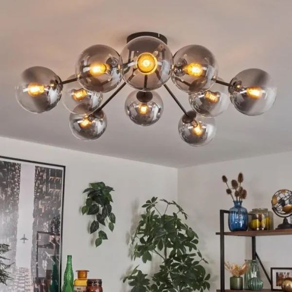 hofstein Gastor Plafonnier 83 cm Clair, Fumé, 10 lumières* Lampes Modernes