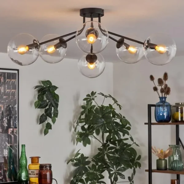 hofstein Gastor Plafonnier 74 cm Clair, 6 lumières* Lampes En Verre