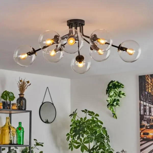 hofstein Gastor Plafonnier 87 cm Clair, 8 lumières* Lampes En Verre