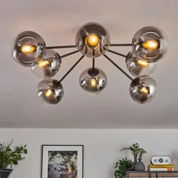 hofstein Gastor Plafonnier 87 cm Clair, Fumé, 8 lumières* Lampes Modernes