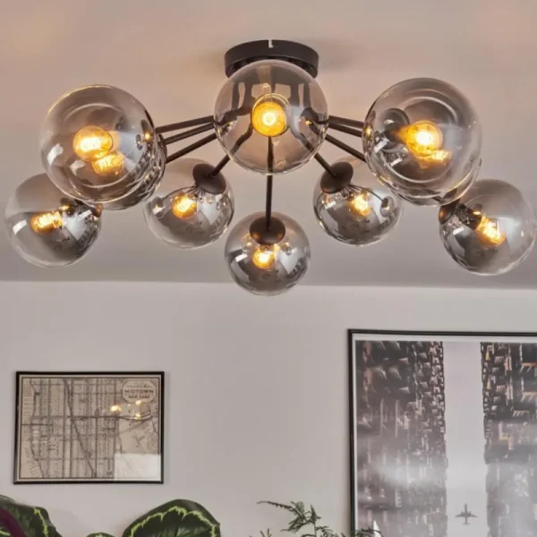 hofstein Gastor Plafonnier 83 cm Clair, Fumé, 10 lumières* Lampes Modernes