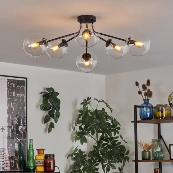 hofstein Gastor Plafonnier 74 cm Clair, 6 lumières* Lampes En Verre