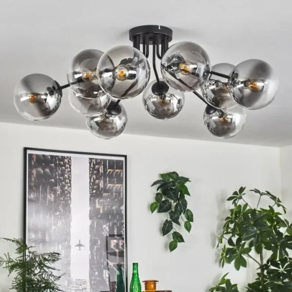 hofstein Gastor Plafonnier 83 cm Clair, Fumé, 10 lumières* Lampes Modernes