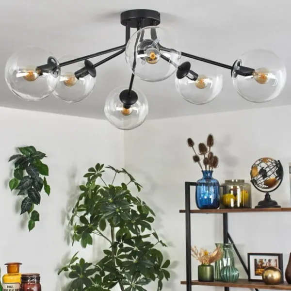 hofstein Gastor Plafonnier 74 cm Clair, 6 lumières* Lampes En Verre