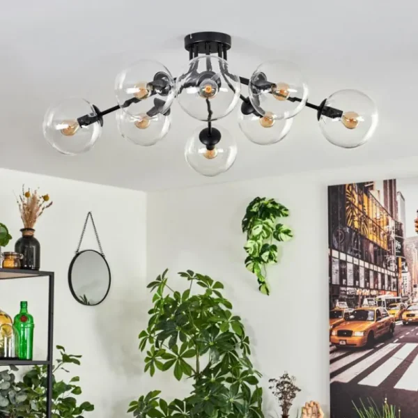 hofstein Gastor Plafonnier 87 cm Clair, 8 lumières* Lampes En Verre