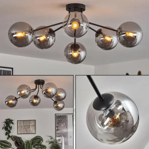 hofstein Gastor Plafonnier 74 cm Fumé, 6 lumières* Lampes Modernes