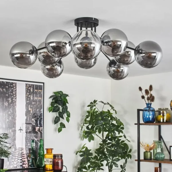 hofstein Gastor Plafonnier 83 cm Fumé, 10 lumières* Lampes Modernes
