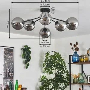 hofstein Gastor Plafonnier 74 cm Fumé, 6 lumières* Lampes Modernes