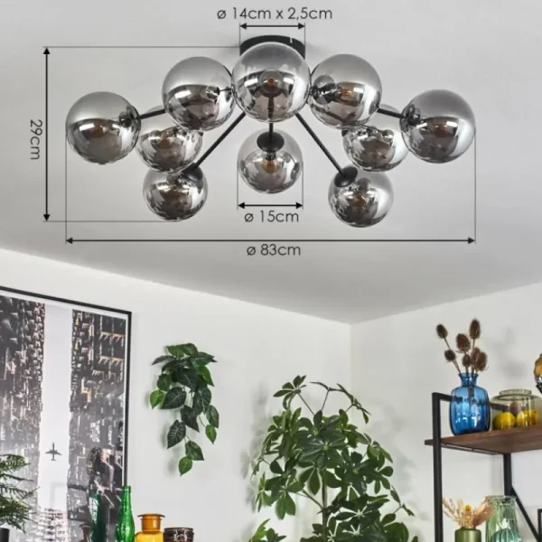hofstein Gastor Plafonnier 83 cm Fumé, 10 lumières* Lampes Modernes