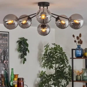 hofstein Gastor Plafonnier 74 cm Fumé, 6 lumières* Lampes Modernes