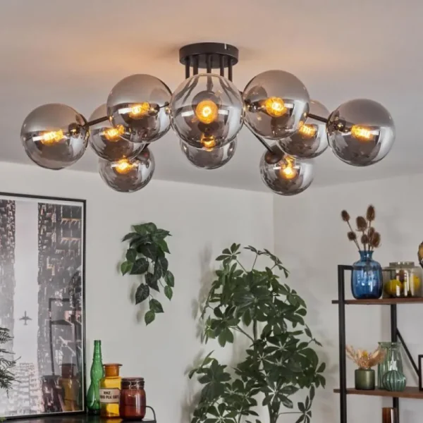 hofstein Gastor Plafonnier 83 cm Fumé, 10 lumières* Lampes Modernes