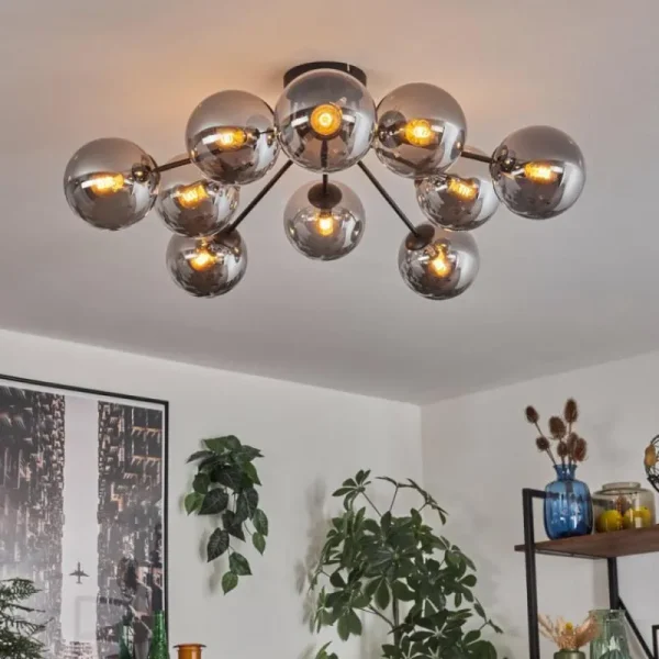 hofstein Gastor Plafonnier 83 cm Fumé, 10 lumières* Lampes Modernes