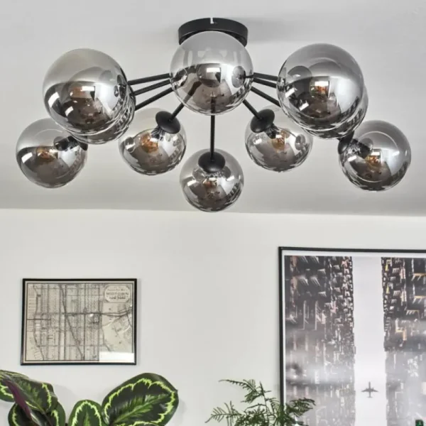 hofstein Gastor Plafonnier 83 cm Fumé, 10 lumières* Lampes Modernes