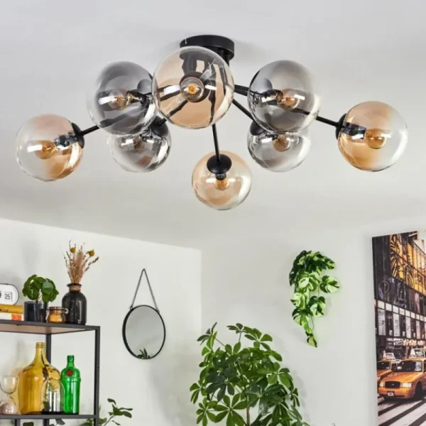 hofstein Gastor Plafonnier 87 cm Noir, 8 lumières* Lampes Modernes
