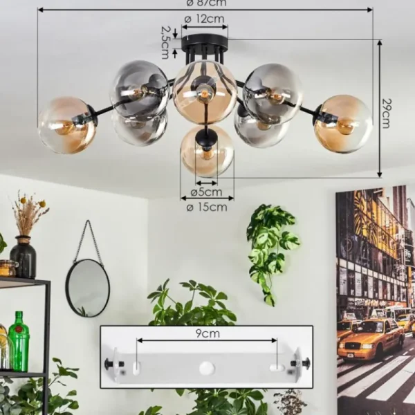 hofstein Gastor Plafonnier 87 cm Noir, 8 lumières* Lampes Modernes