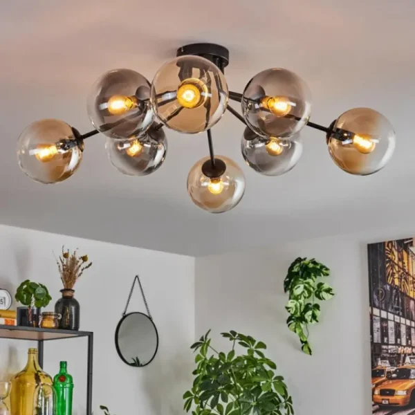hofstein Gastor Plafonnier 87 cm Noir, 8 lumières* Lampes Modernes