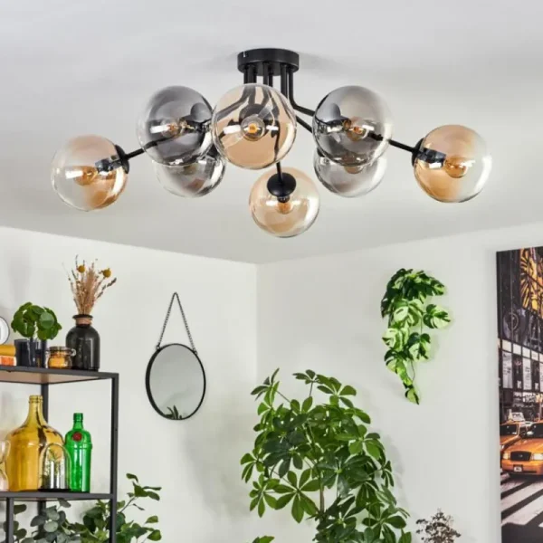 hofstein Gastor Plafonnier 87 cm Noir, 8 lumières* Lampes Modernes