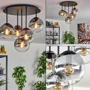 hofstein Gastor Plafonnier, Boule lumineuse 45 cm Clair, Fumé, 5 lumières* Lampes Modernes