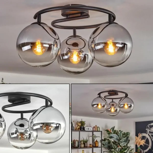 hofstein Gastor Plafonnier, Boule lumineuse 37 cm Chrome, Clair, Fumé, 3 lumières* Lampes Modernes