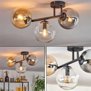 hofstein Gastor Plafonnier, Boule lumineuse Ambre, Clair, Fumé, 3 lumières* Lampes Modernes