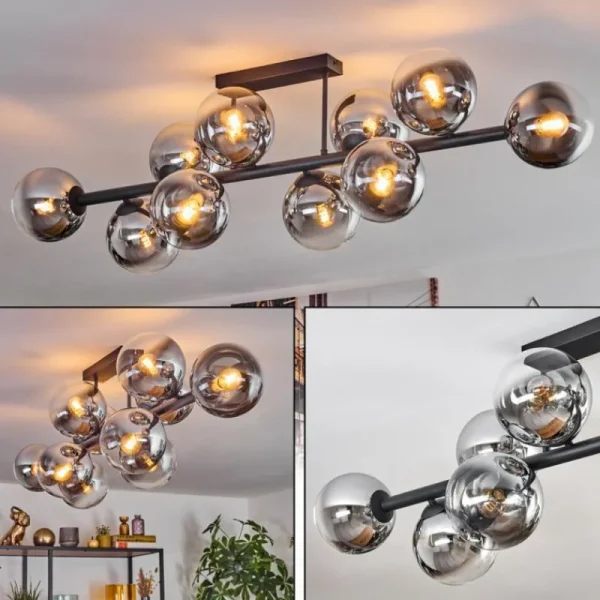 hofstein Gastor Plafonnier, Boule lumineuse Chrome, Clair, Fumé, 10 lumières* Lampes Modernes