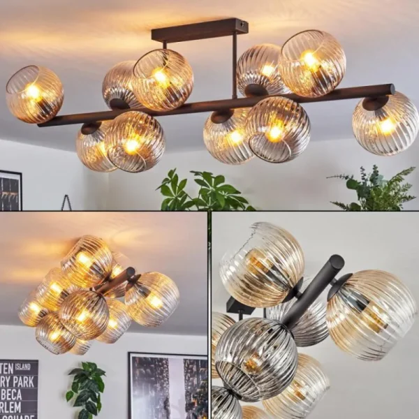 hofstein Gastor Plafonnier, Boule lumineuse Ambre, Clair, Fumé, 10 lumières* Lampes Modernes