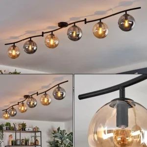 hofstein Gastor Plafonnier, Boule lumineuse Ambre, Fumé, 6 lumières* Lampes Modernes
