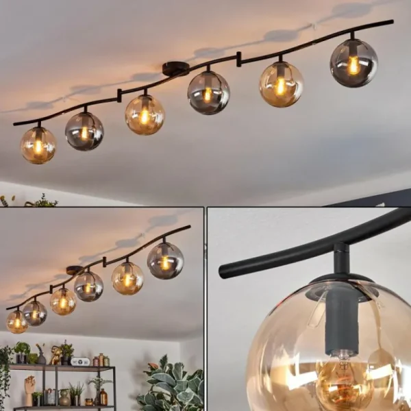 hofstein Gastor Plafonnier, Boule lumineuse Ambre, Fumé, 6 lumières* Lampes Modernes