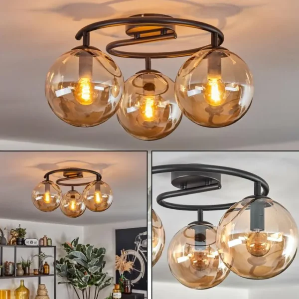 hofstein Gastor Plafonnier, Boule lumineuse Ambre, 3 lumières* Lampes En Verre