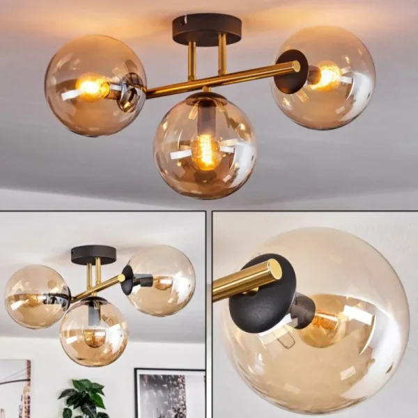 hofstein Gastor Plafonnier, Boule lumineuse 42 cm Or, Noir, 3 lumières* Lampes En Verre