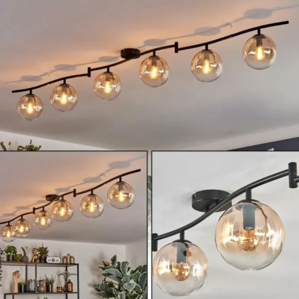hofstein Gastor Plafonnier, Boule lumineuse Ambre, Clair, 6 lumières* Lampes En Verre