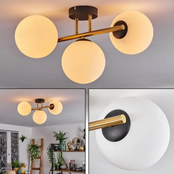 hofstein Gastor Plafonnier, Boule lumineuse 42 cm Or, Noir, 3 lumières* Lampes En Verre